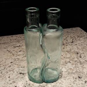 Vintage MCM "Duet" Or "Connect" Green Glass Bottles By Vetreria Etrusca  -Italy